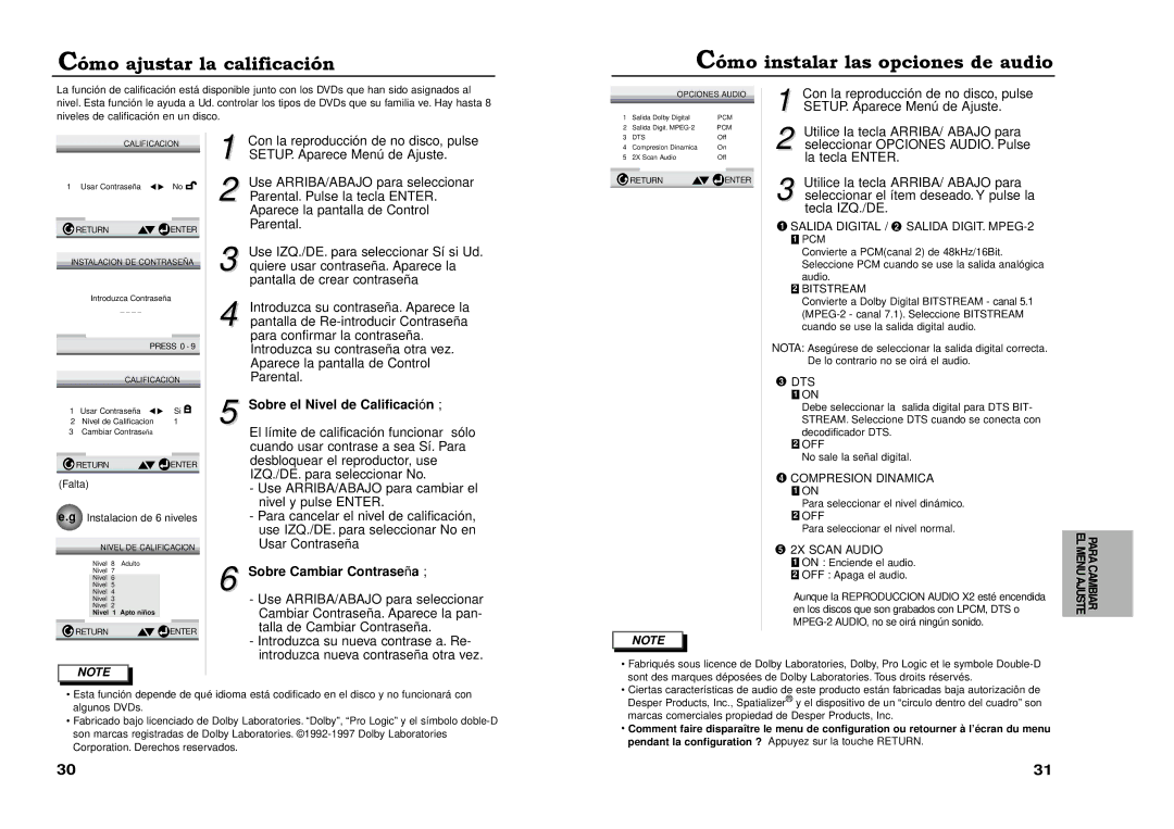 Samsung DVD-511A/XEC manual Sobre el Nivel de Calificación, Sobre Cambiar Contraseña, Pcm 