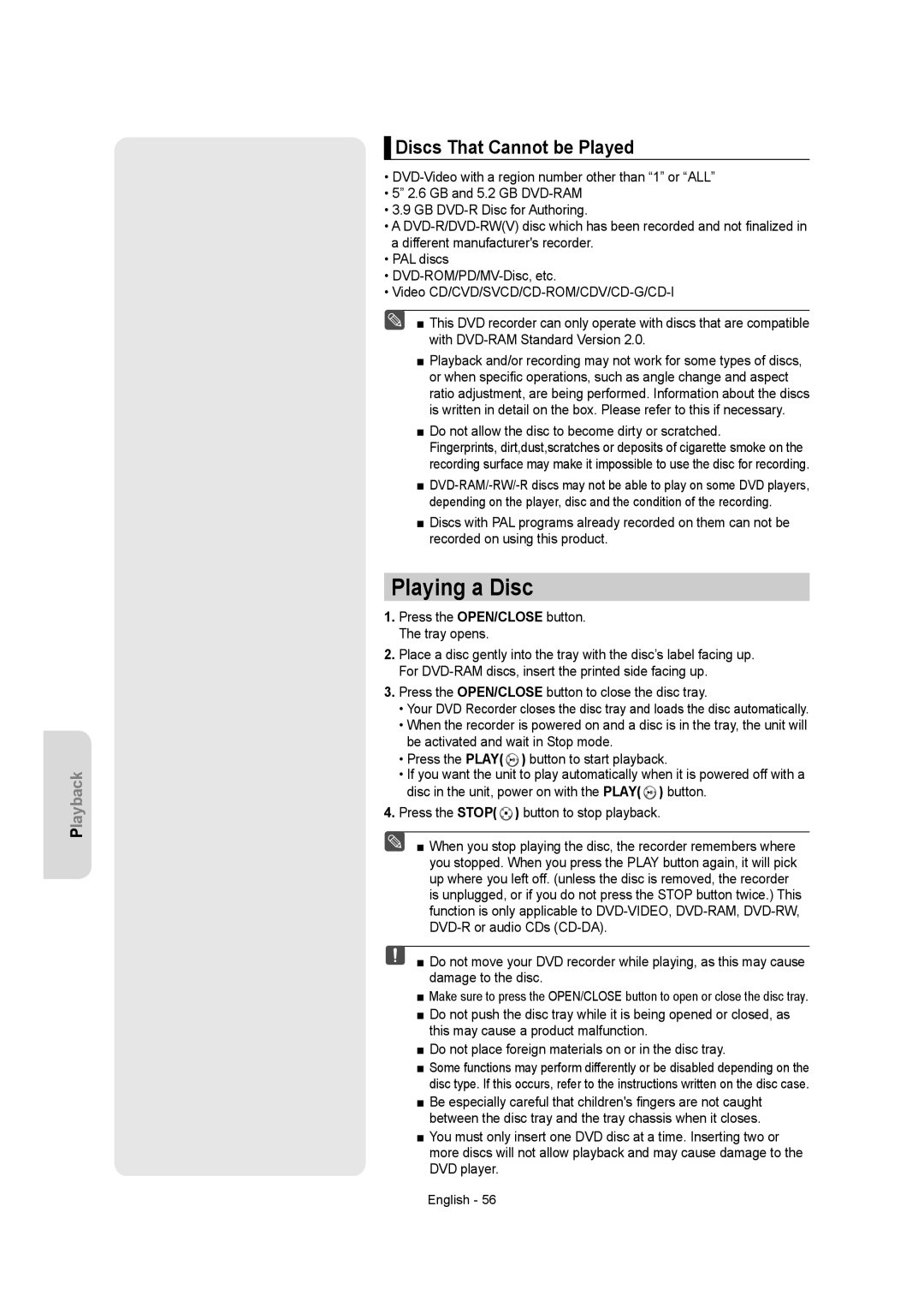 Samsung DVD-AR650 instruction manual Playing a Disc, Discs That Cannot be Played 