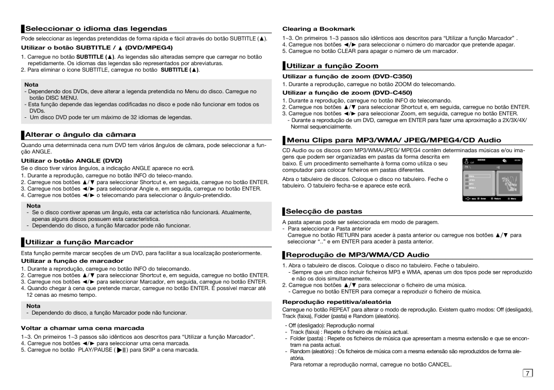 Samsung DVD-C450/XEF manual Seleccionar o idioma das legendas, Alterar o ângulo da câmara, Utilizar a função Marcador 