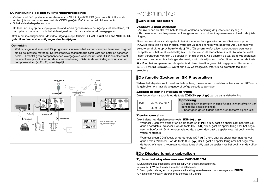 Samsung DVD-C350/XEF manual Een disk afspelen, De functie Zoeken en Skip gebruiken, Opmerking, De Display functie gebruiken 