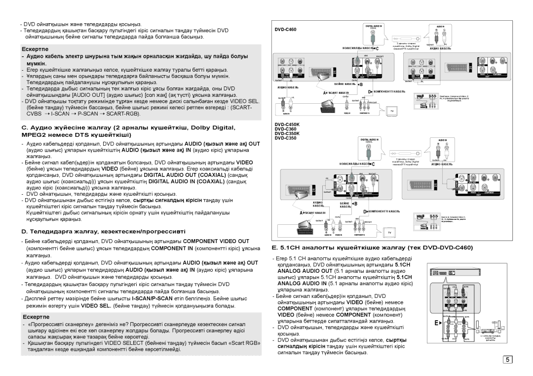 Samsung DVD-C360/XER manual Теледидарға жалғау, кезектескен/прогрессивті, 1CH аналогты күшейткішке жалғау тек DVD-DVD-C460 