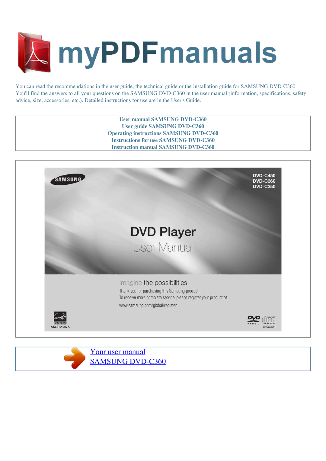 Samsung user manual Samsung DVD-C360 