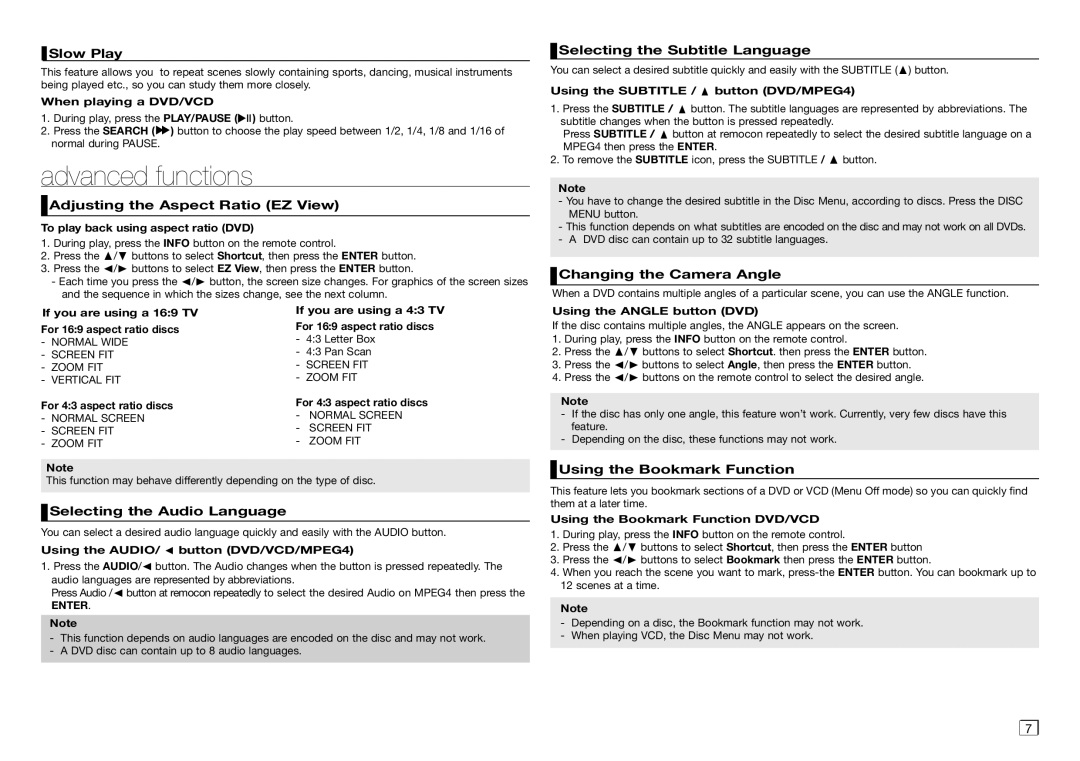 Samsung DVD-C450/XSS, DVD-C360/XSS, DVD-C350/XSS manual Advanced functions 