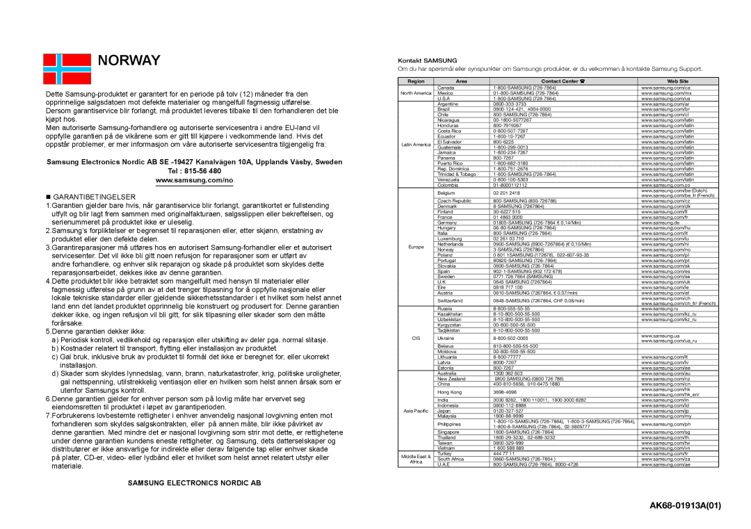 Samsung DVD-C450/XEE, DVD-C350/XEE manual Norway 