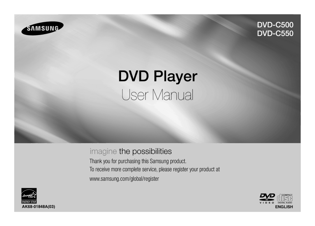 Samsung DVDC500/XAA, DVD-C500/XAA, DVDC500XAA user manual DVD Player, AK68-01848A03 