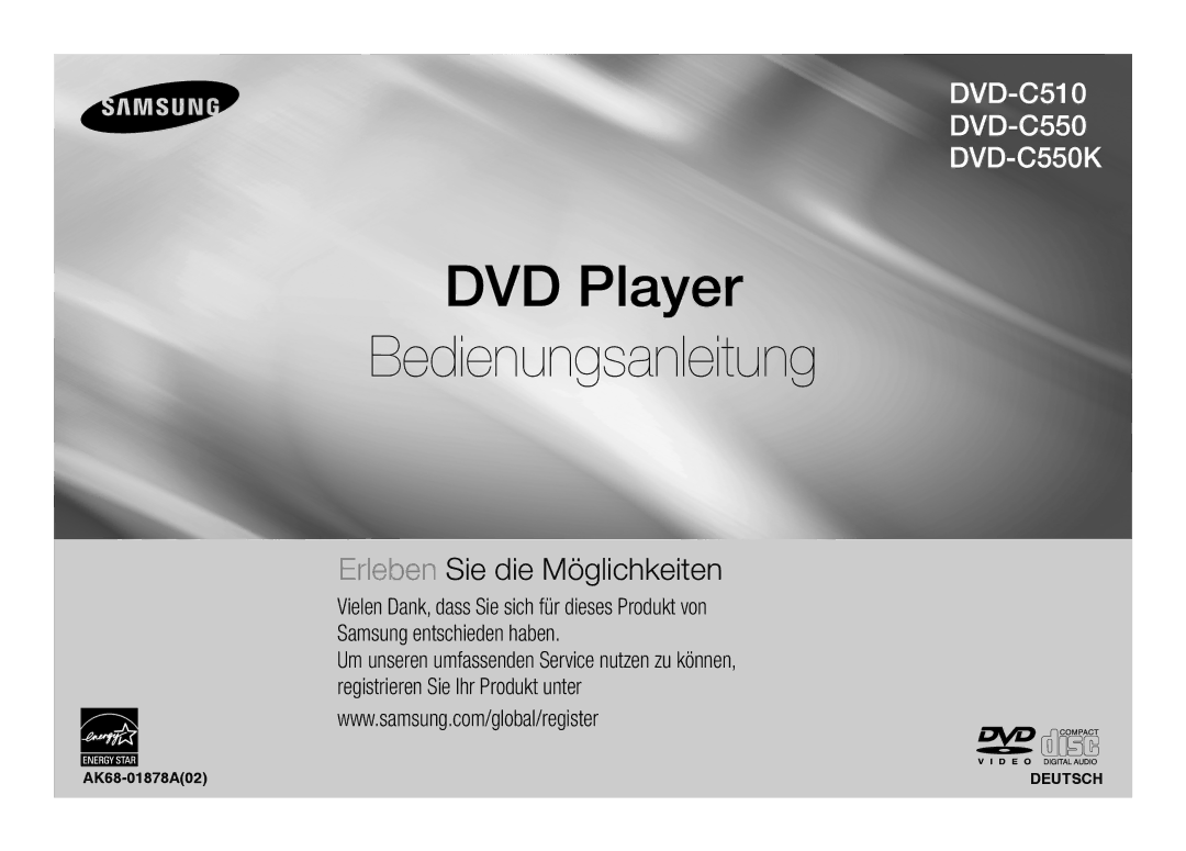 Samsung DVD-C550/XEN, DVD-C550/EDC, DVD-C510/XEN, DVD-C550/XEF manual DVD Player Bedienungsanleitung, AK68-01878A02 