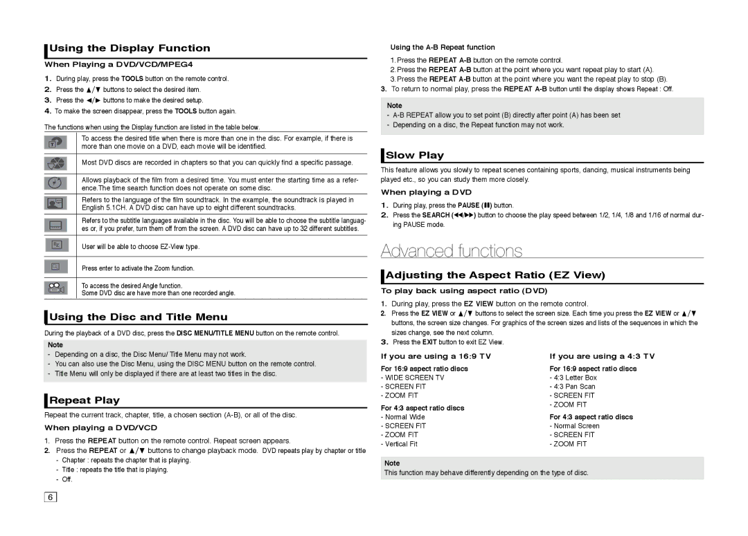 Samsung DVD-C550K user manual Advanced functions 