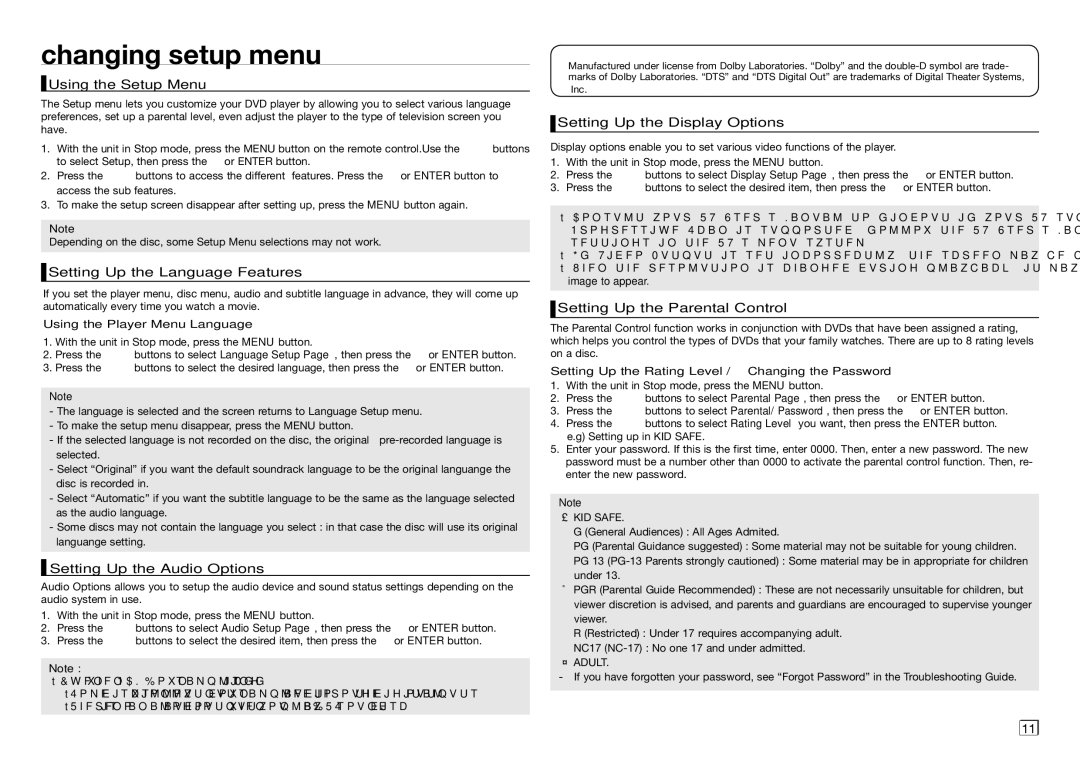 Samsung DVD-C360/AFR, DVD-C550/XEF, DVD-C350/XEF, DVD-C450/XEF manual Changing setup menu 