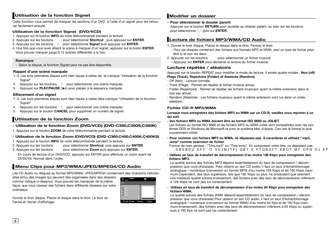 Samsung DVD-C550/XEF, DVD-C350/XEF Utilisation de la fonction Signet, Rappel d’une scène marquée, Effacement d’un signet 