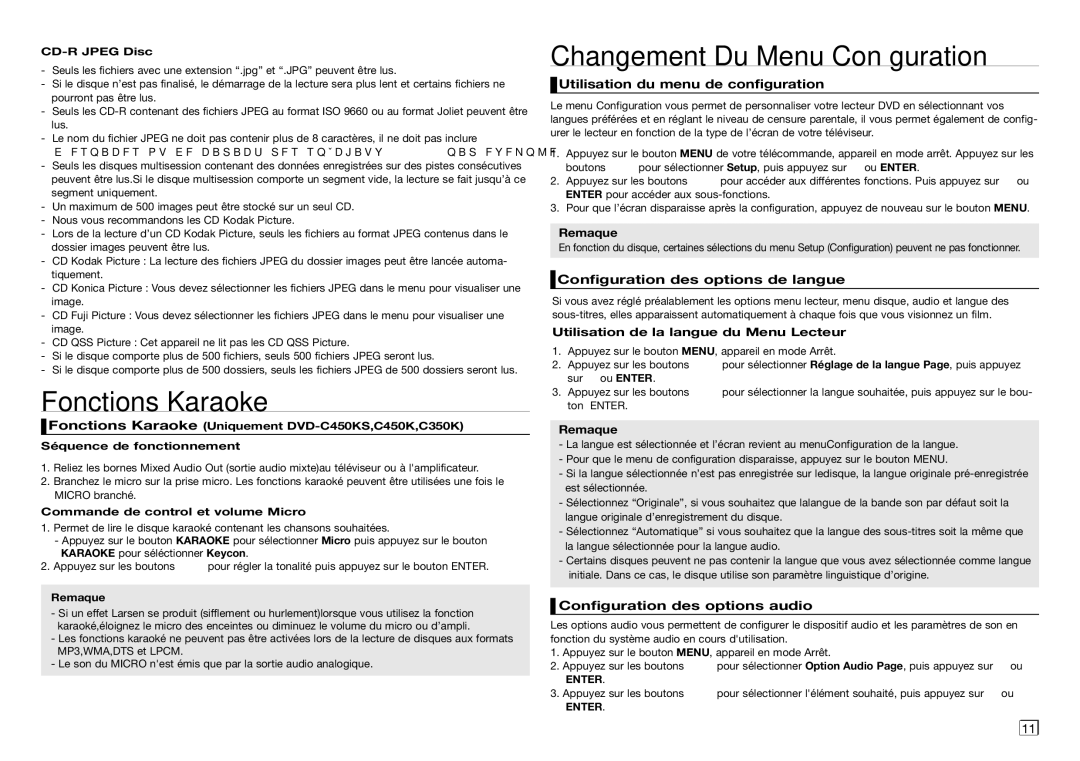 Samsung DVD-C360/AFR, DVD-C550/XEF, DVD-C350/XEF, DVD-C450/XEF manual Fonctions Karaoke, Changement Du Menu Configuration 