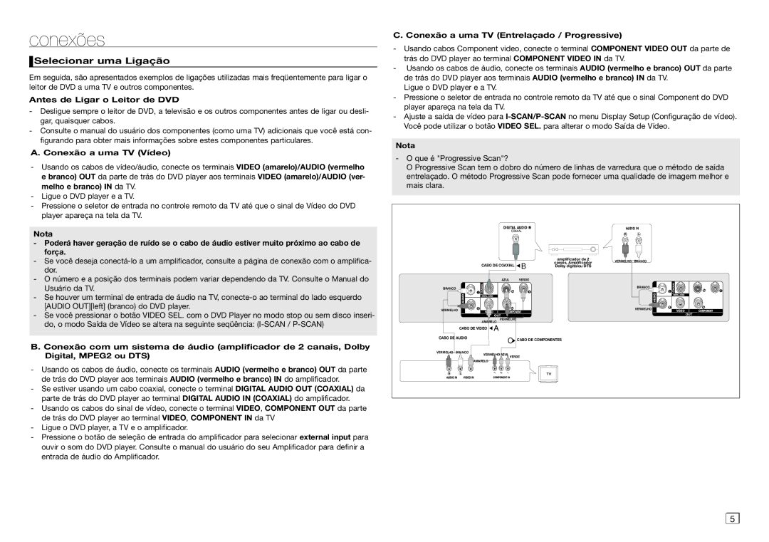 Samsung DVD-C350/XEF, DVD-C550/XEF, DVD-C450/XEF, DVD-C360/AFR manual Conexões, Selecionar uma Ligação 