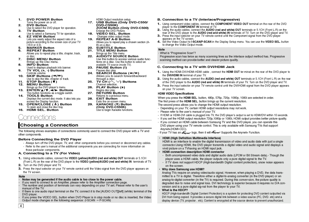 Samsung DVD-C550/XSS manual Connections, Choosing a Connection 