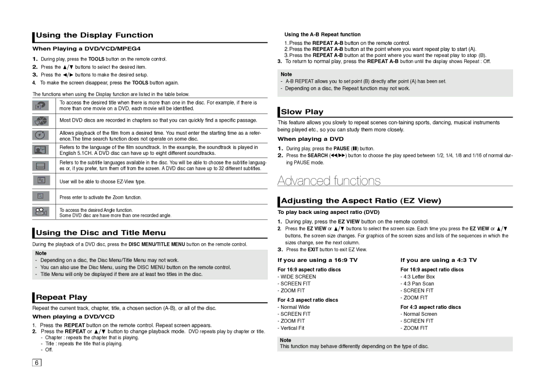 Samsung DVD-C550/XSS manual Advanced functions 