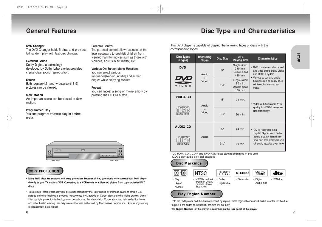 Samsung DVD-C601 manual General Features, Video-Cd, Audio-Cd 