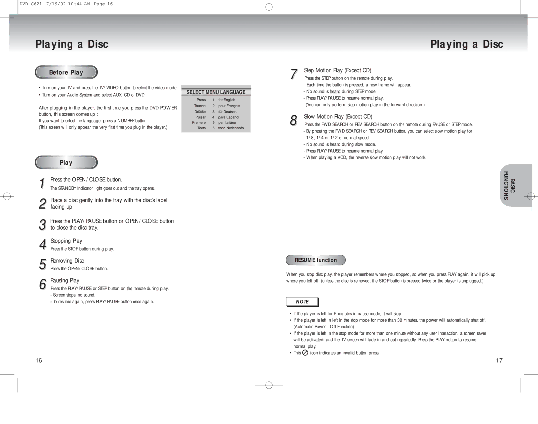 Samsung DVD-C621 manual Playing a Disc 