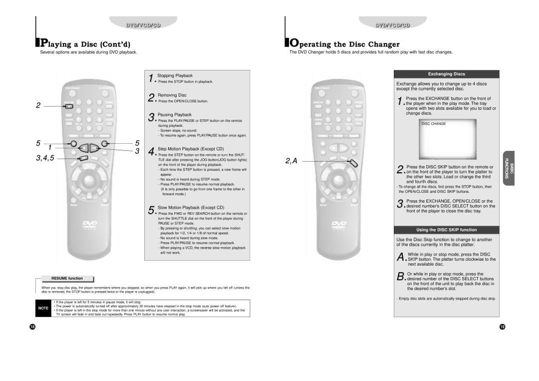 Samsung DVD-C700 manual Playing a Disc ContÕd, Operating the Disc Changer, Exchanging Discs, Using the Disc Skip function 