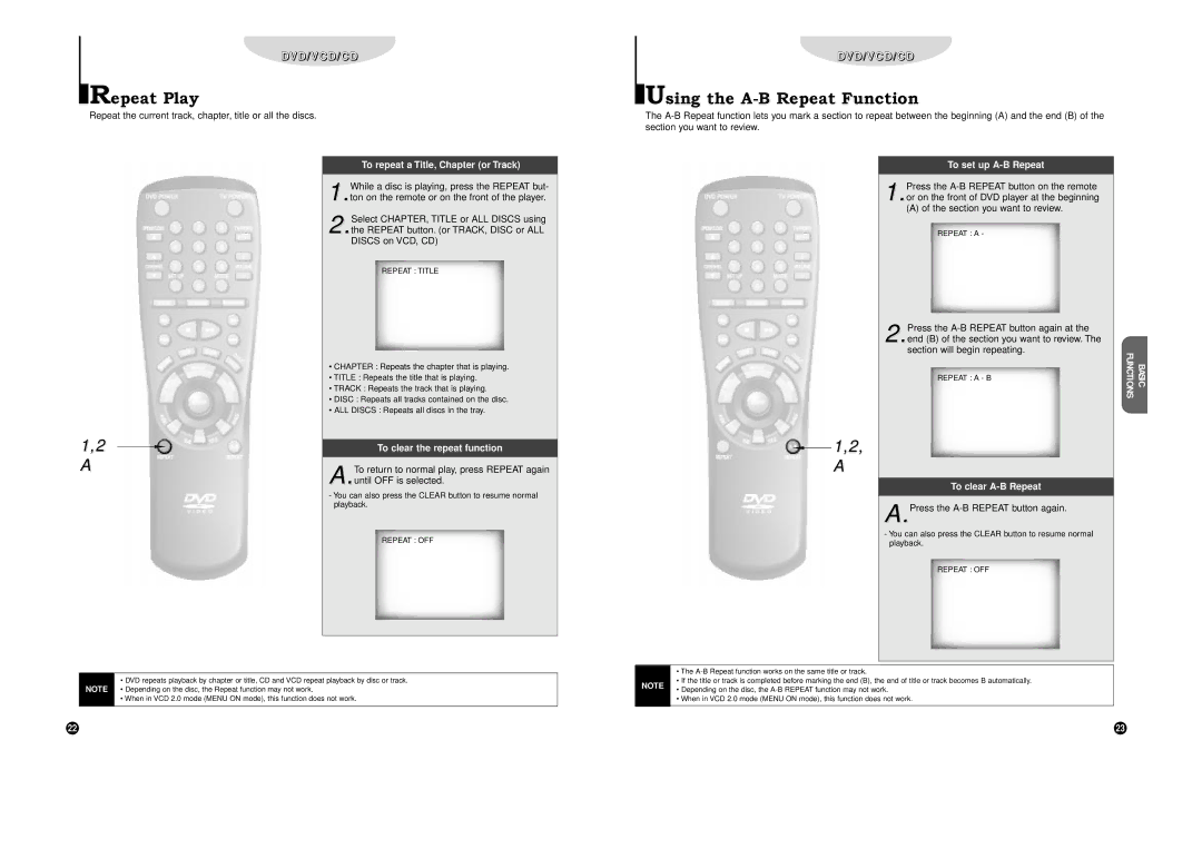 Samsung DVD-C700 manual Repeat Play, Using the A-B Repeat Function 