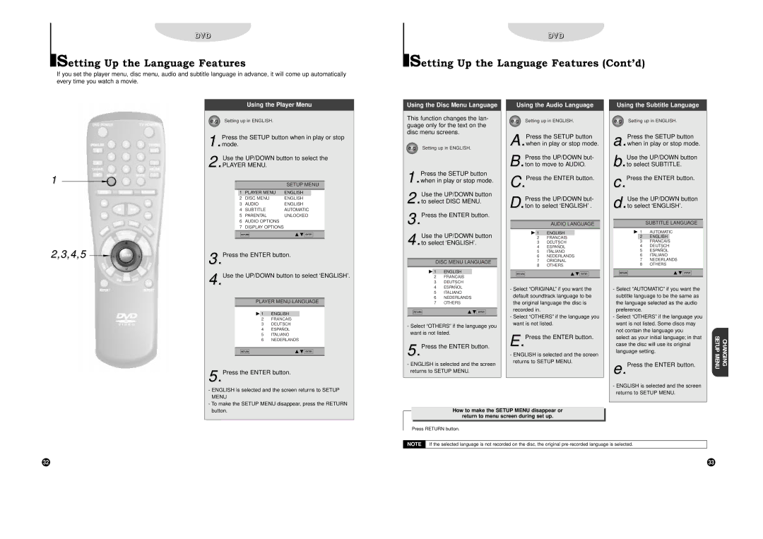 Samsung DVD-C700 manual Setting Up the Language Features ContÕd 