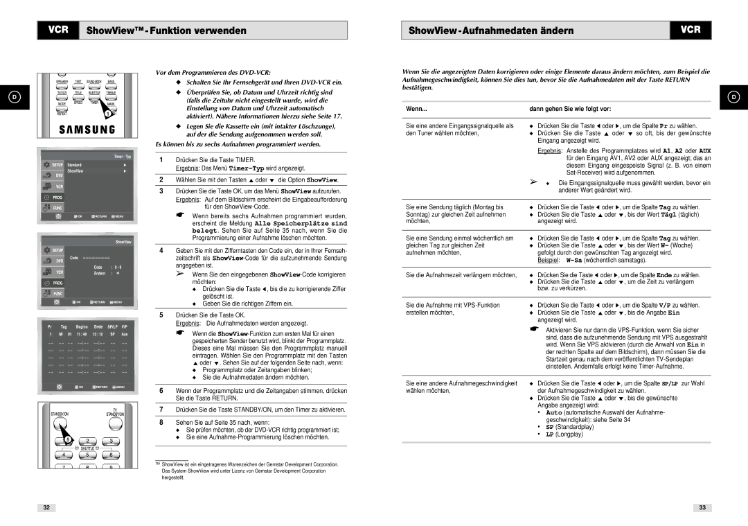 Samsung DVD-CM500H/XEF manual Es können bis zu sechs Aufnahmen programmiert werden, Für den ShowView-Code, Wenn 