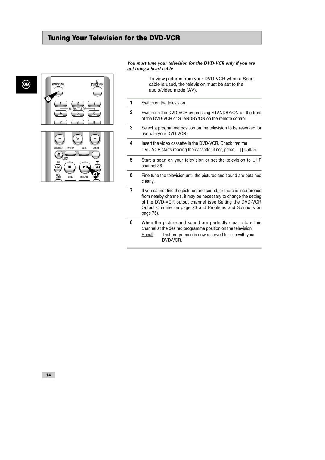 Samsung DVD-CM500H/XEF manual Tuning Your Television for the DVD-VCR 