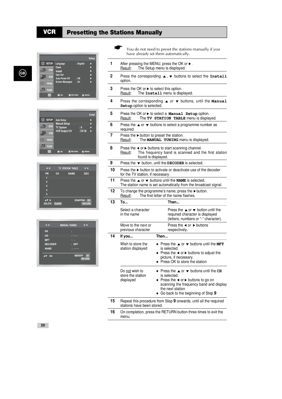 Samsung DVD-CM500H/XEF manual Presetting the Stations Manually, 13 To...Then, If you Then, Picture, if necessary 