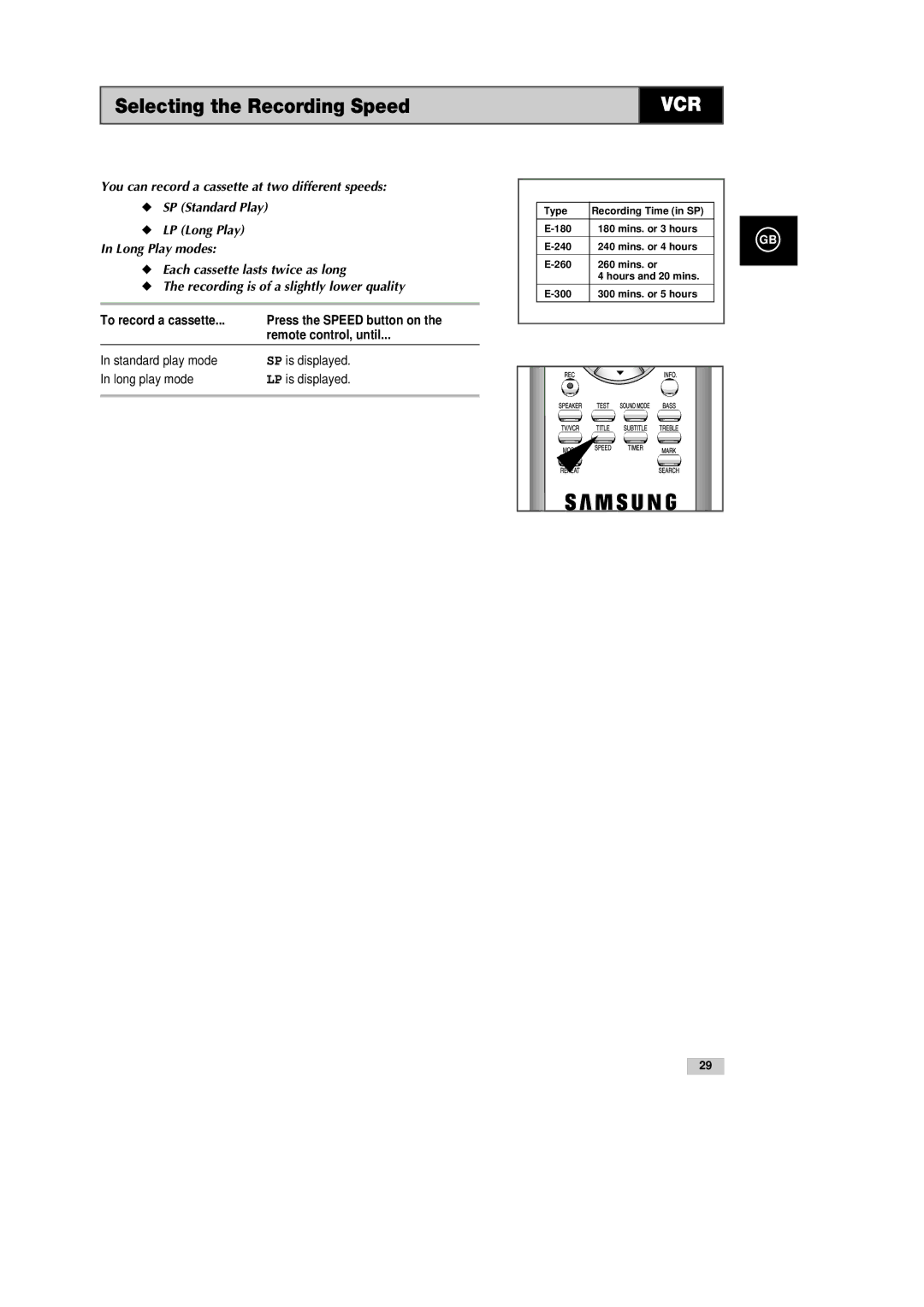 Samsung DVD-CM500H/XEF manual Selecting the Recording Speed 