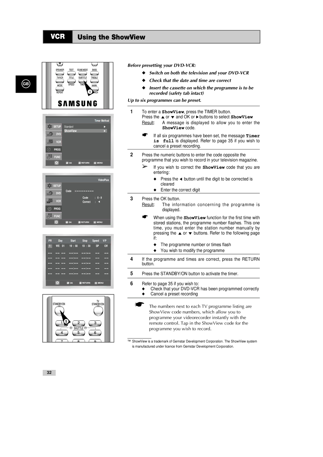 Samsung DVD-CM500H/XEF manual VCR Using the ShowView, Pressing 