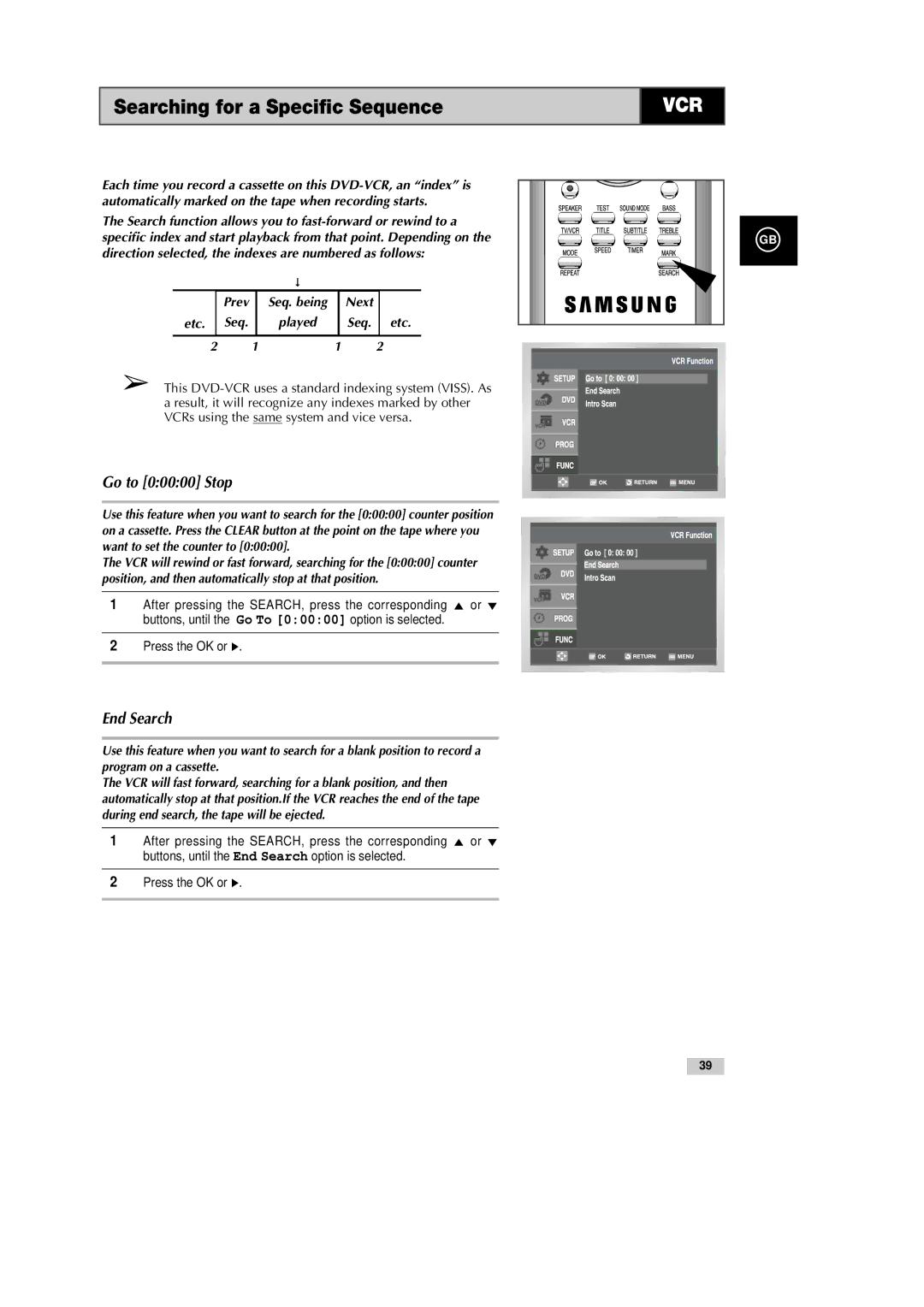 Samsung DVD-CM500H/XEF manual Searching for a Specific Sequence, Prev, Next, Seq. etc 