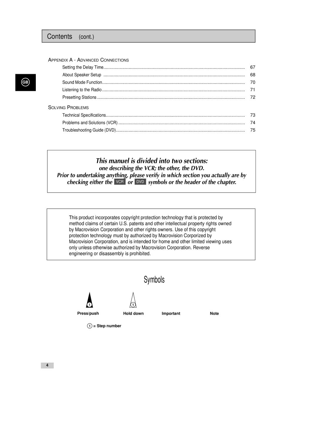 Samsung DVD-CM500H/XEF manual Symbols 