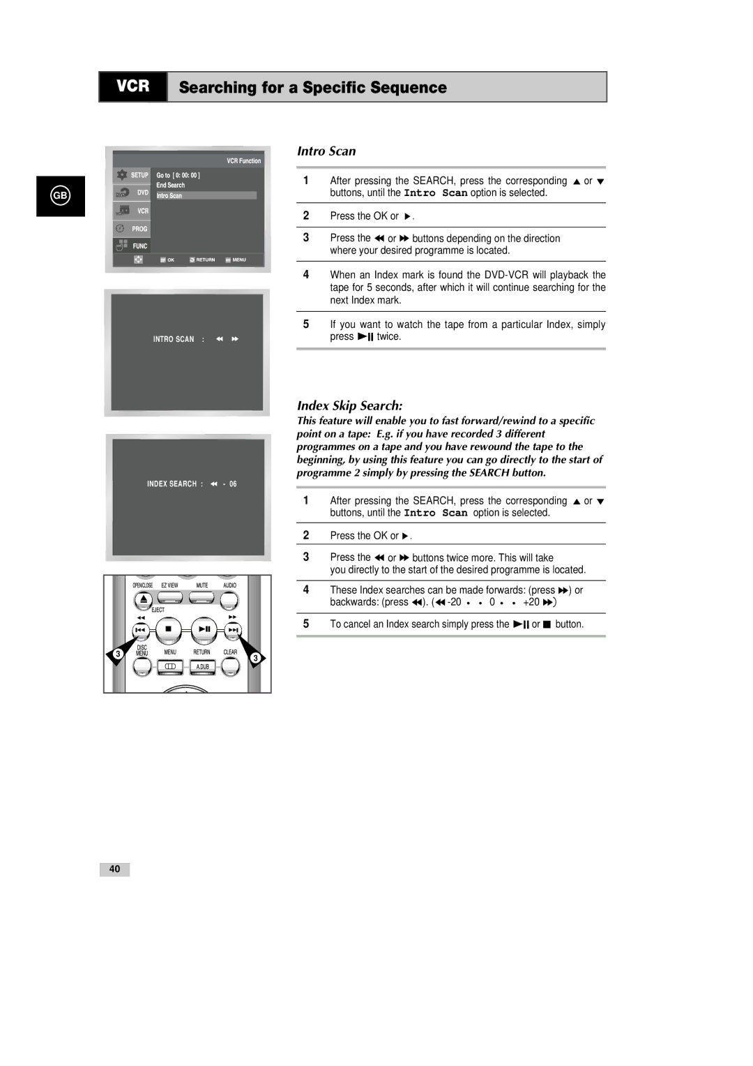 Samsung DVD-CM500H/XEF manual Buttons, until the Intro Scan option is selected 