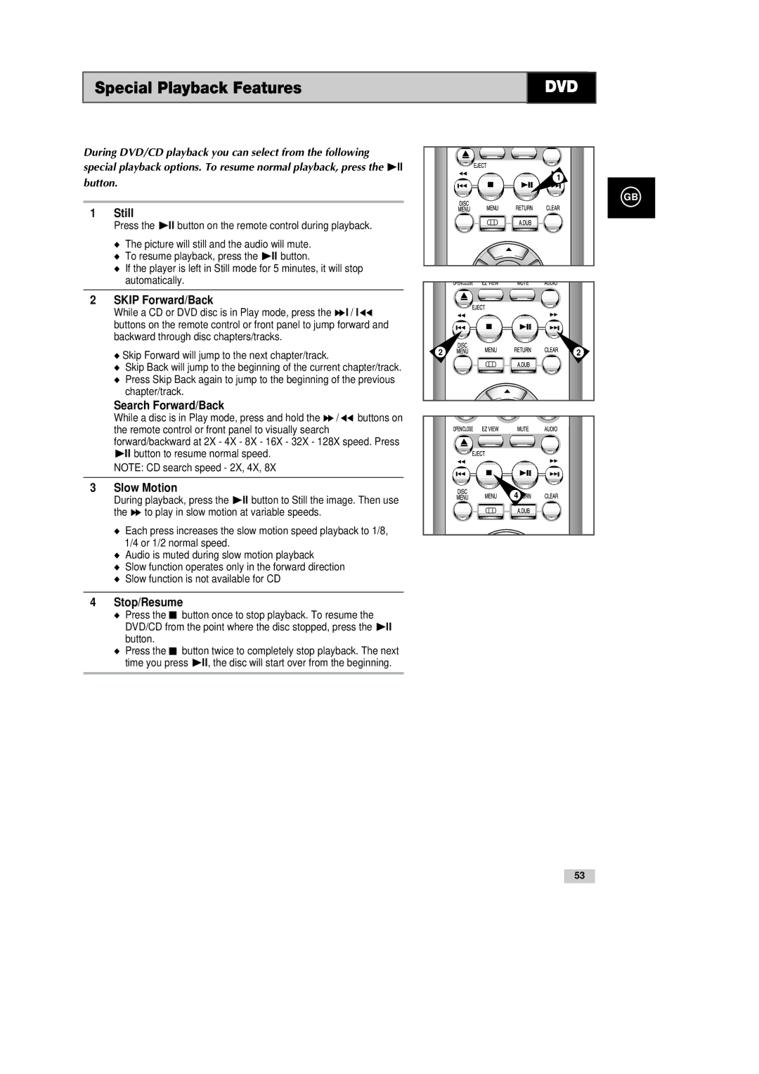 Samsung DVD-CM500H/XEF manual Special Playback Features 