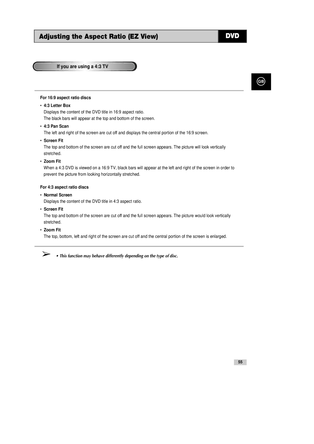 Samsung DVD-CM500H/XEF manual If you are using a 43 TV, For 169 aspect ratio discs Letter Box, Pan Scan 