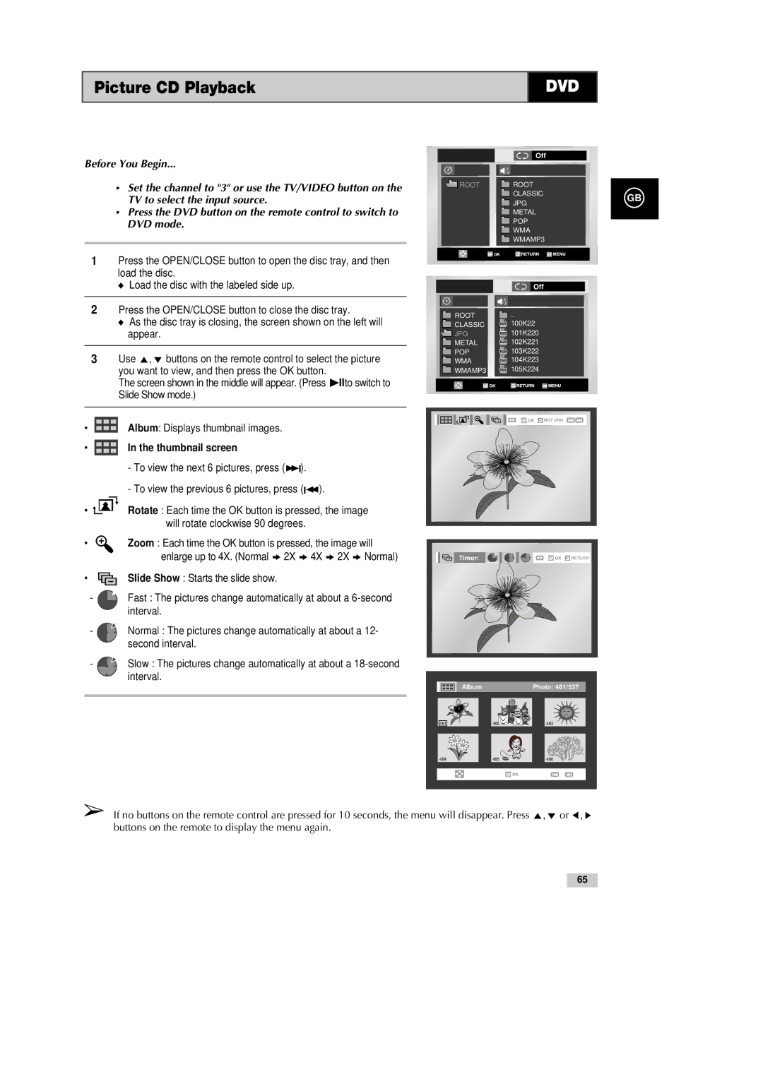 Samsung DVD-CM500H/XEF manual Picture CD Playback, Thumbnail screen 