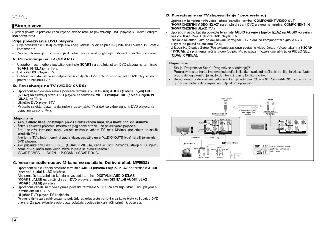 Samsung DVD-D360/EN manual Veze, Biranje veze 