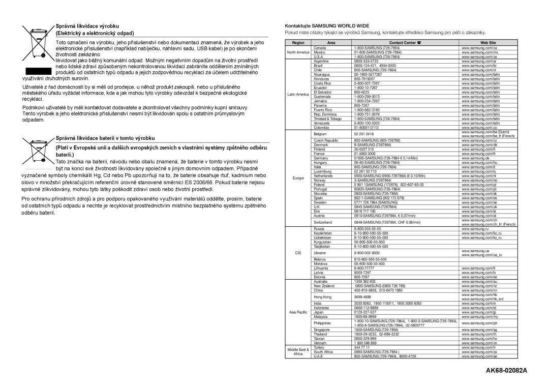 Samsung DVD-D360/XN, DVD-D360/EN, DVD-D360/ZF, DVD-D360/XE manual Správná likvidace výrobku Elektrický a elektronický odpad 