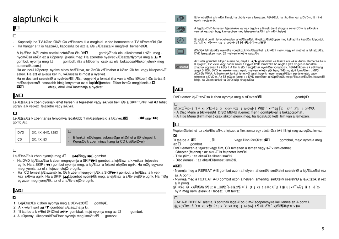 Samsung DVD-D360/EN, DVD-D360/XN, DVD-D360/ZF, DVD-D360/XE manual Alapfunkciók 