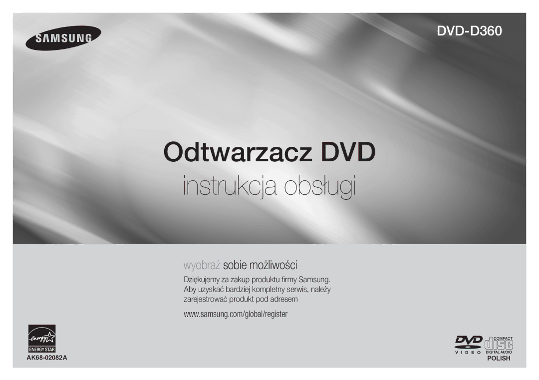 Samsung DVD-D360/EN, DVD-D360/XN, DVD-D360/ZF, DVD-D360/XE manual Odtwarzacz DVD Instrukcja obsługi 