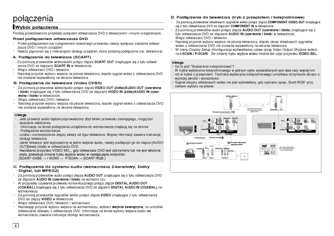 Samsung DVD-D360/XN, DVD-D360/EN, DVD-D360/ZF, DVD-D360/XE manual Po∏àczenia, Wybór po∏àczenia 