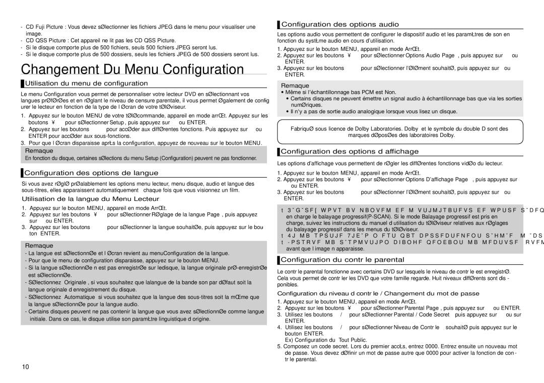 Samsung DVD-D360/ZF, DVD-D360/XN, DVD-D360/EN manual Changement Du Menu Configuration 