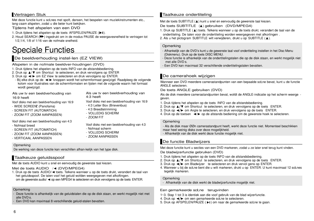 Samsung DVD-D360/XN, DVD-D360/EN, DVD-D360/ZF manual Speciale Functies 