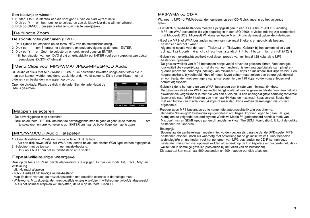 Samsung DVD-D360/EN manual De functie Zoom De zoomfunctie gebruiken DVD, Menu Clips voof MP3/WMA/ JPEG/MPEG4/CD Audio 