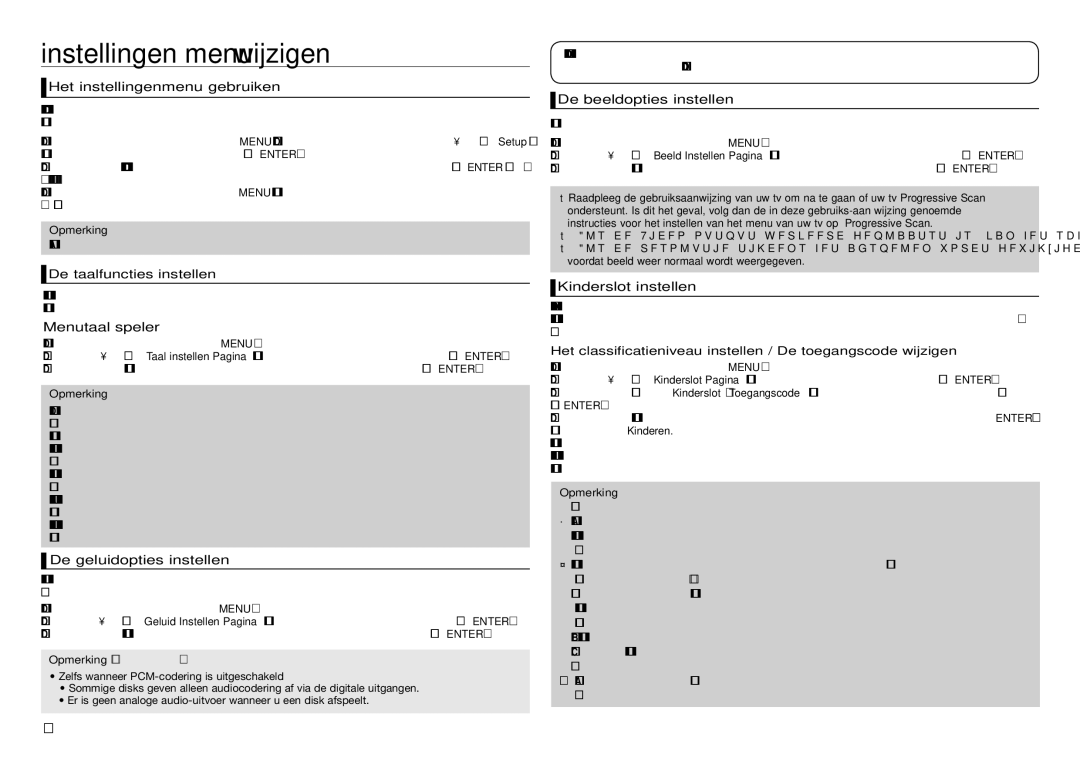 Samsung DVD-D360/EN, DVD-D360/XN, DVD-D360/ZF manual Instellingen menu wijzigen 