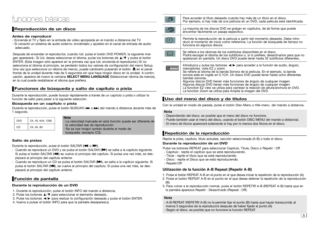 Samsung DVD-D360/ZF manual Funciones básicas 