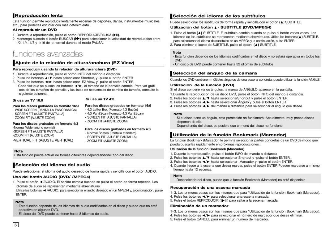 Samsung DVD-D360/ZF manual Funciones avanzadas 