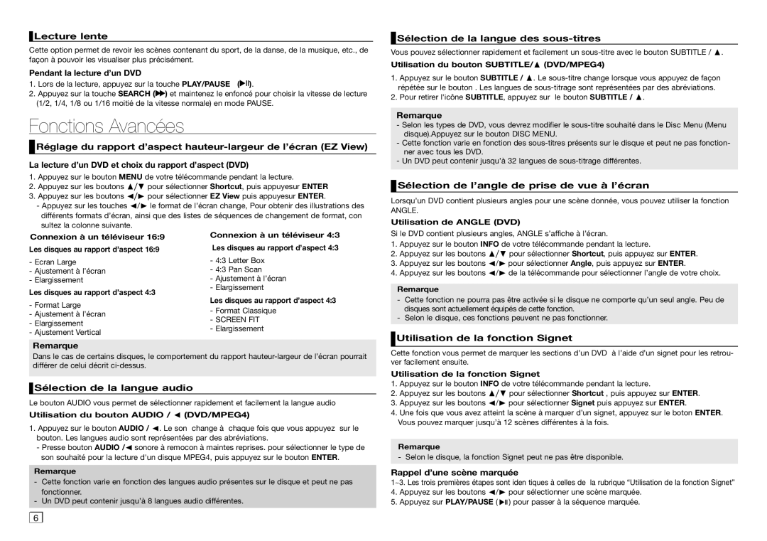 Samsung DVD-D360/ZF manual Fonctions Avancées 