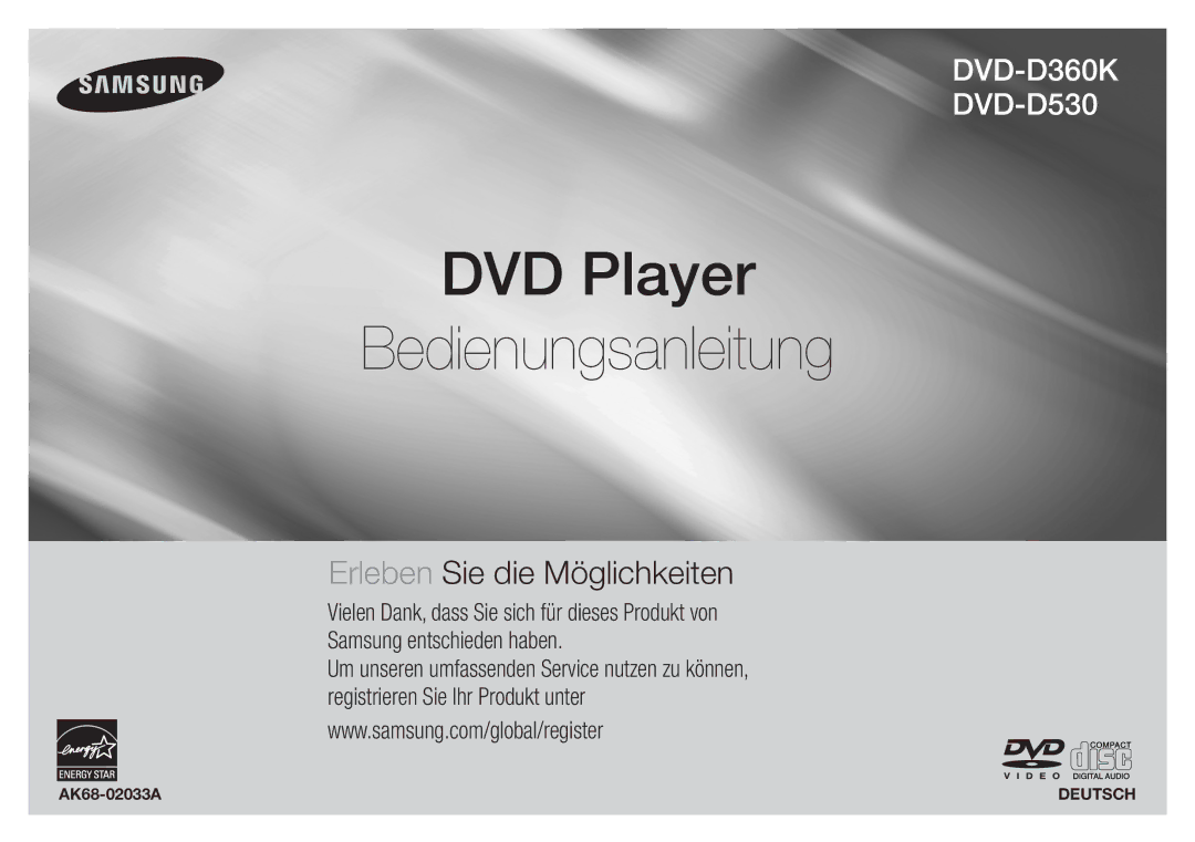 Samsung DVD-D360/XN, DVD-D530/EN, DVD-D530/XN, DVD-D360/EN, DVD-D530/ZV manual DVD Player Bedienungsanleitung, AK68-02033A 