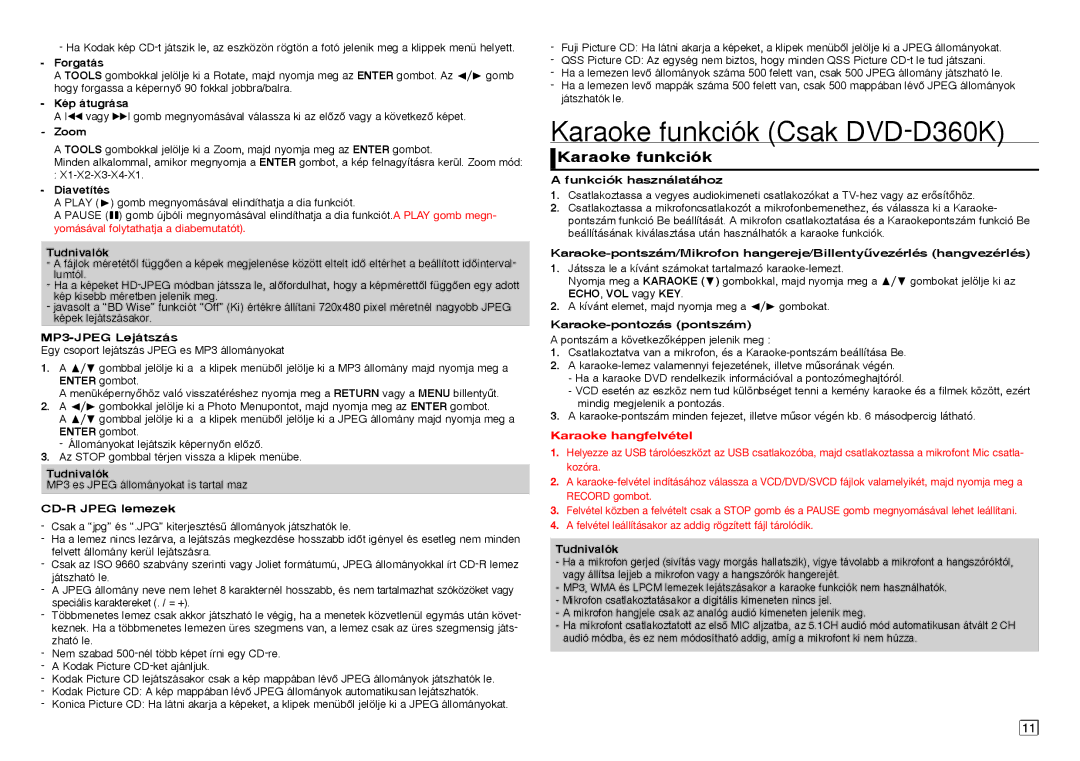 Samsung DVD-D360/EN, DVD-D530/EN manual Karaoke funkciók Csak DVD-D360K, ECHO, VOL vagy KEY, Karaoke-pontozás pontszám 