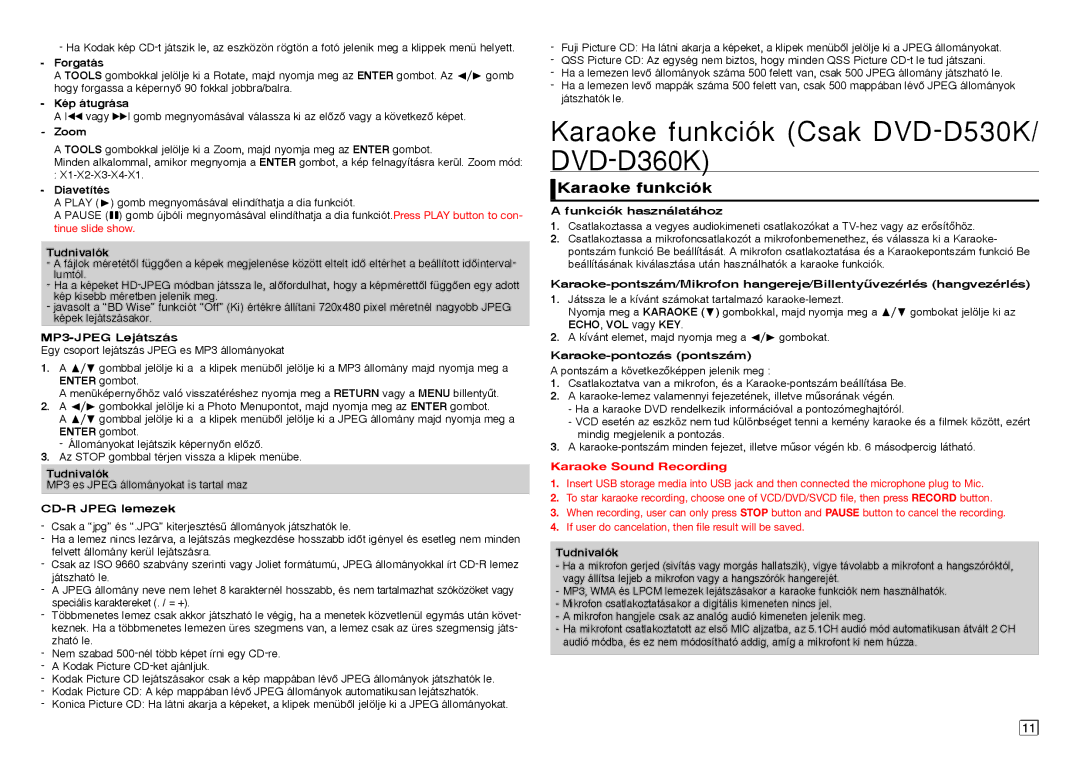 Samsung DVD-D530/EN manual Karaoke funkciók Csak DVD-D530K/ DVD-D360K, Funkciók használatához, ECHO, VOL vagy KEY 