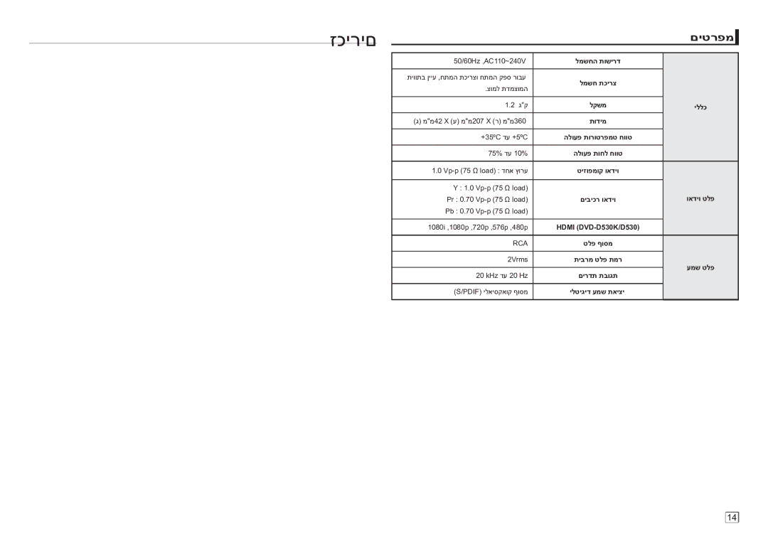 Samsung DVD-D530/SQ manual זכירים, םיטרפמ 