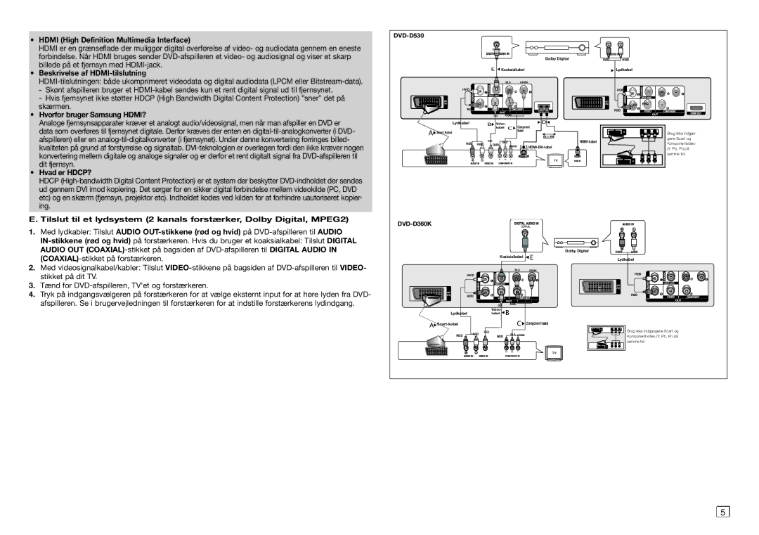 Samsung DVD-D530/XE manual Beskrivelse af HDMI-tilslutning, Hvorfor bruger Samsung HDMI? 